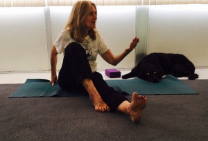 Yoga teacher Carol Mitchell and dog "Dapper".